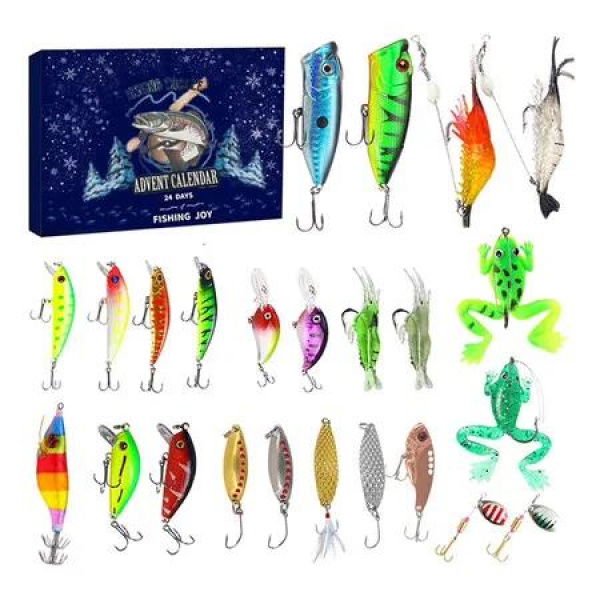 Fishing Lure Countdown Advent Calendar 24 Day Spoons Minnow Popper Crankbait VIB Christmas Gift Father Grandpa Brother Angling Set
