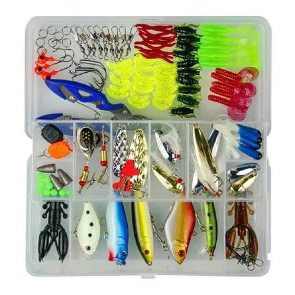 Fishing Lures Kit, 120Pcs Spoon Lures, Soft Plastic Worms, Frog Lures, Bait Tackle Kit for Bass, Trout, Salmon for Freshwater and Saltwater