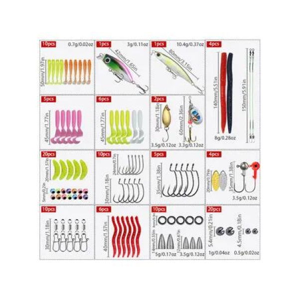 Fishing Lures Tackle Set 114pcs Crankbait Spinnerbait Worm Jig Soft Hard Lures Salt water Topwater Gear Box Bass Trout Christmas Fatherâ€˜s Day Gift