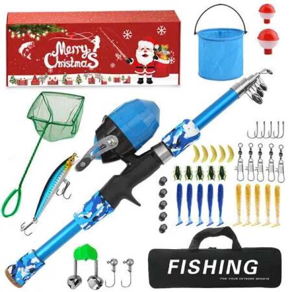Fishing Tackle Lures Set Fishing Advent Calendar,Fishing Christmas Countdown 24 Days,Christmas Surprise Bait Gift Lures Angling Essentials Col Blue