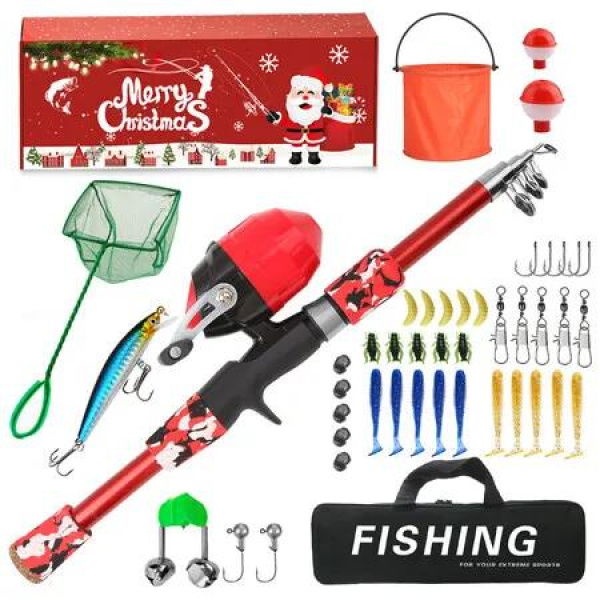Fishing Tackle Lures Set Fishing Advent Calendar,Fishing Christmas Countdown 24 Days,Christmas Surprise Bait Gift Lures Angling Essentials Col Red