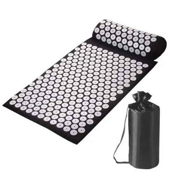 Fitness Acupressure Mat and Pillow Set, Relieving Back and Neck Pressure, Acupuncture Point Massage Mat for Muscle Relaxation, Black