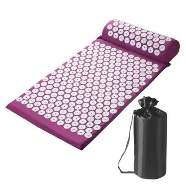Fitness Acupressure Mat and Pillow Set, Relieving Back and Neck Pressure, Acupuncture Point Massage Mat for Muscle Relaxation, Purple