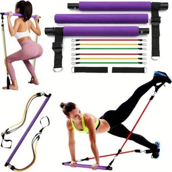 Fitness Pilates Bar Kit with Resistance Bands Portable Gym and Home Workout Equipment For Women and Men