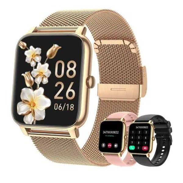 Fitness Tracker Smart Watch Women Digital Make Answer Call Waterproof Running Heart Rate Monitor Android iPhone Samsung Compatible Mens Gold