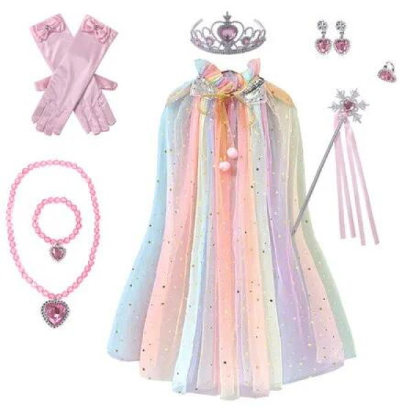 Five Color Frozen Princess Set Hand Necklace Crown Sequin Cloak Veil Perfect Dress Up