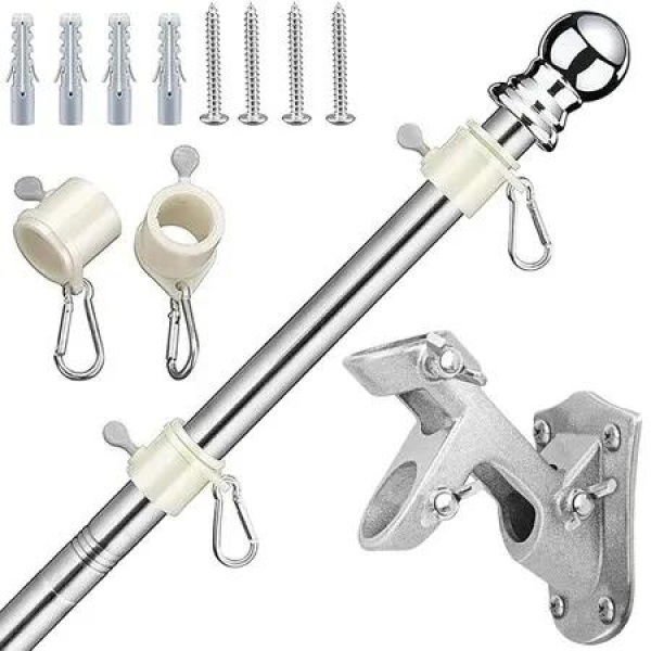 Flag Pole,Tangle Free Spinning Stainless Steel Rustproof Flagpole for 3x5 Sports Fan Outdoor Flags (Silver,1.55M)