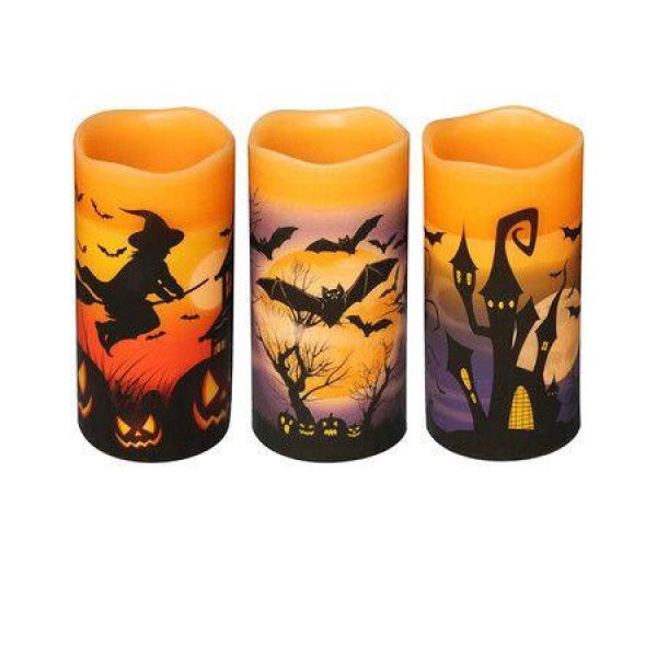 Flameless Flickering Candles Battery Operated With 6-Hour Timer Halloween Decor Candles For Kids (3 Pcs)