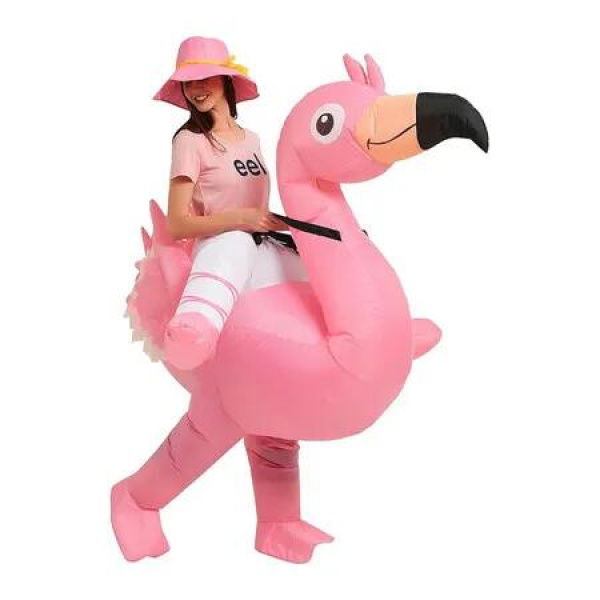 Flamingo Costume Inflatable Ride On Funny Fancy Dress Party Halloween Air Blow Up Riding Fit Height 150-190cm