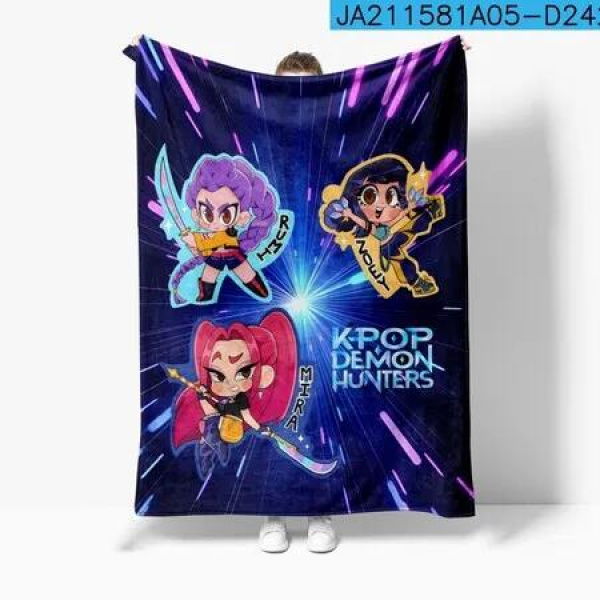 Flannel Blanket 180x220cm K-POP Demon Hunter Girls Print Warm Modern Nap Blanket Christmas Birthday Gift