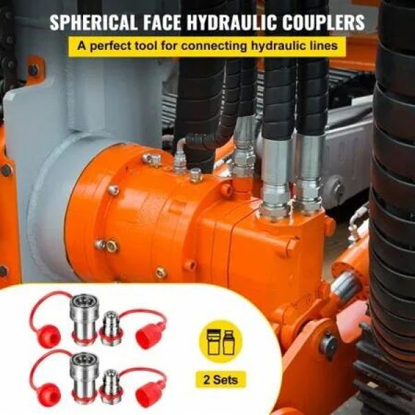 Flat Face Hydraulic Couplers 1/2 inch Body 1/2 inch NPT Thread Skid Steer Quick Connect Couplings 4061 PSI Hydraulic Fittings 2 Sets Hydraulic Couplers