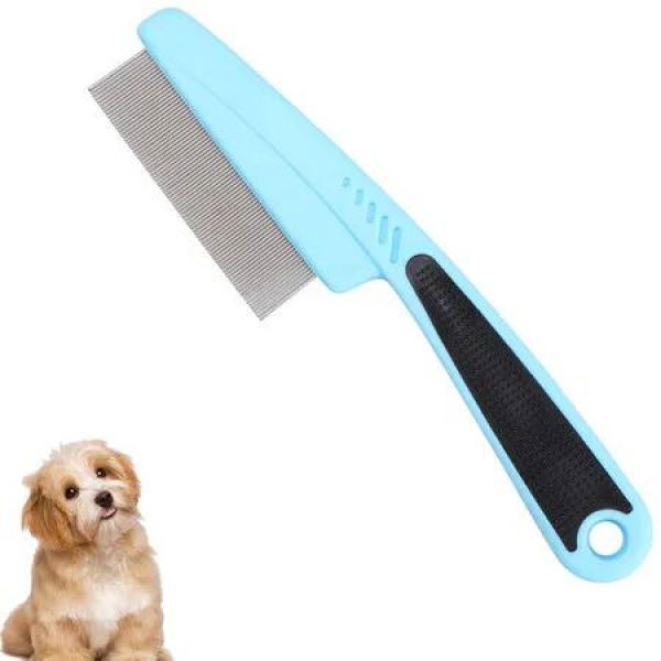 Flea Comb with Rubber Handle, Flea and Tick Comb for Dogs and Cats, Fine Tooth Dog Comb for Grooming, Blue