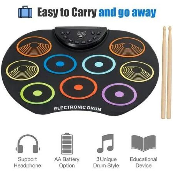 Flexible, Portable Electronic Drum Set for Kids with 12 Hours Playtime, Perfect Holiday or Birthday Gift