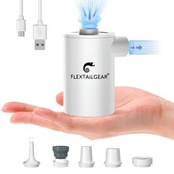 FLEXTAILGEAR MAX Pump Portable Air Pump With 3600mAh Battery USB Rechargeable Air Pump - Quick Inflate Deflate For Air Mattress Pool Toys Floats Swimming Ring Air Bed Vacuum Storage Bags (White)