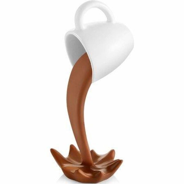 Floating Coffee Cup Sculpture Decoration Spilling Sculpture Plastic Pouring Coffee Mugs For Family Friend Coffee Lover (Brown)