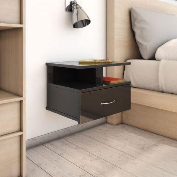 Floating Nightstand High Gloss Black 40x31x27 Cm Chipboard