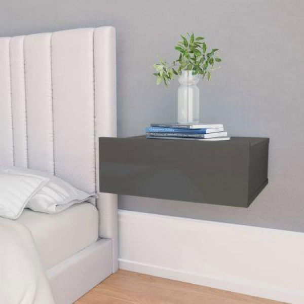 Floating Nightstand High Gloss Grey 40x30x15 Cm Chipboard