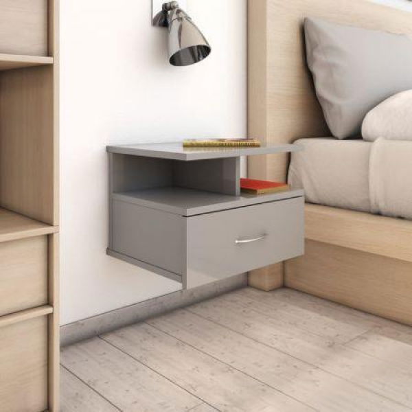 Floating Nightstand High Gloss Grey 40x31x27 Cm Chipboard