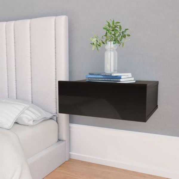 Floating Nightstands 2 Pcs High Gloss Black 40x30x15 Cm Chipboard