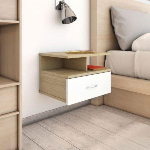 Floating Nightstands 2 Pcs White And Sonoma Oak 40x31x27 Cm Chipboard