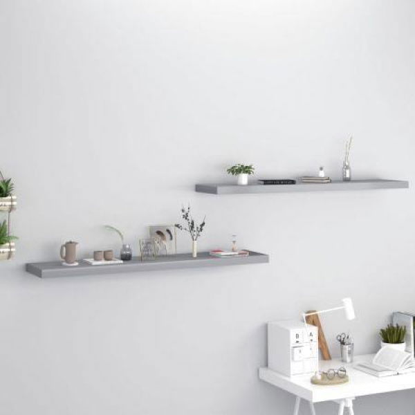 Floating Wall Shelves 2 Pcs Gray 120x23.5x3.8 Cm MDF