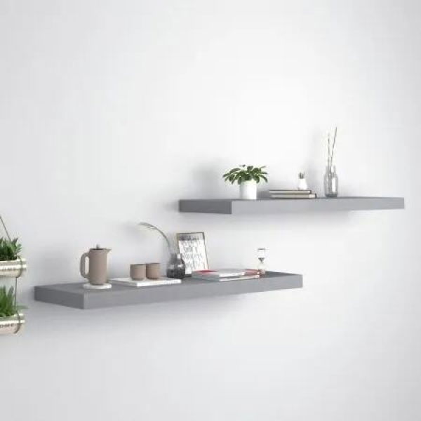 Floating Wall Shelves 2 pcs Grey 80x23.5x3.8 cm MDF