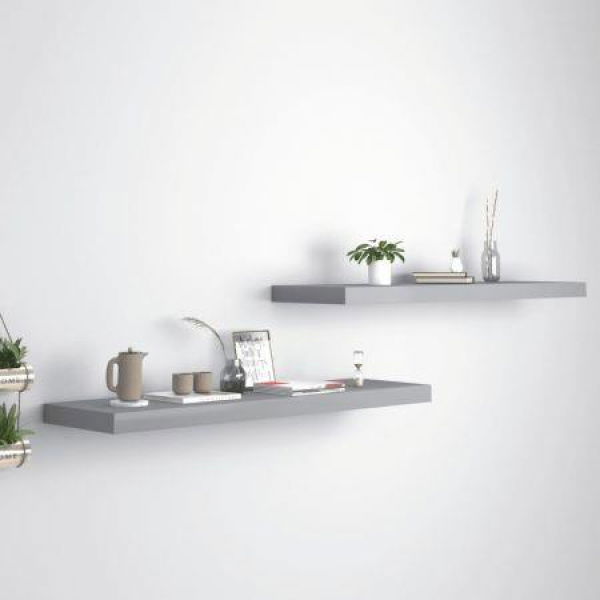 Floating Wall Shelves 2 Pcs Gray 90x23.5x3.8 Cm MDF