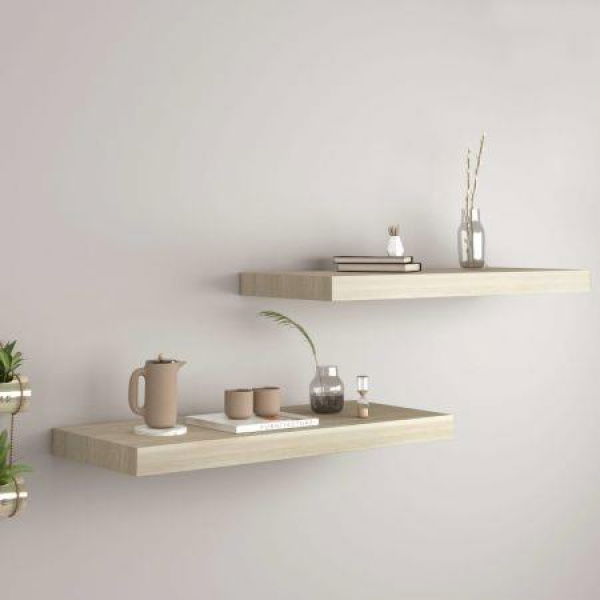 Floating Wall Shelves 2 pcs Oak 60x23.5x3.8 cm MDF