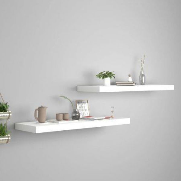 Floating Wall Shelves 2 Pcs White 80x23.5x3.8 Cm MDF.