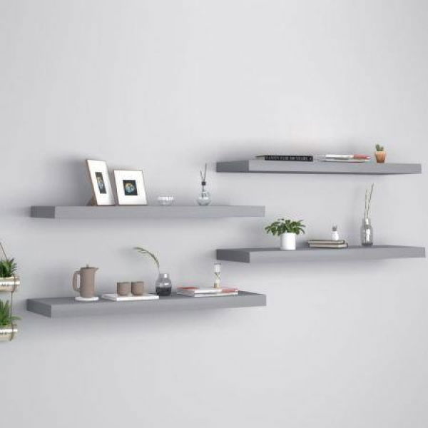 Floating Wall Shelves - 4 Pcs Grey 80x23.5x3.8 Cm MDF.