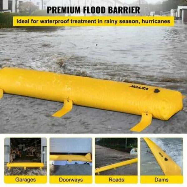 Flood Bag 24 ft Length x 12 in Height Reusable PVC Water Diversion Tubes Lightweight with Excellent Waterproof Effect Used for Doorways Garages Yellow