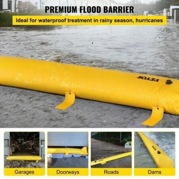 Flood Barrier 24 ft Length x 6 in Height Sandbag Alternative Water Barrier for Flooding with Great Waterproof Effect Reusable PVC Water Diversion Tubes