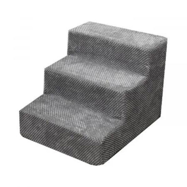 FLOOFI 3-Step Detachable Memory Foam Pet Stairs with Removable Washable Cover (Grey) FI-RS-102-CM