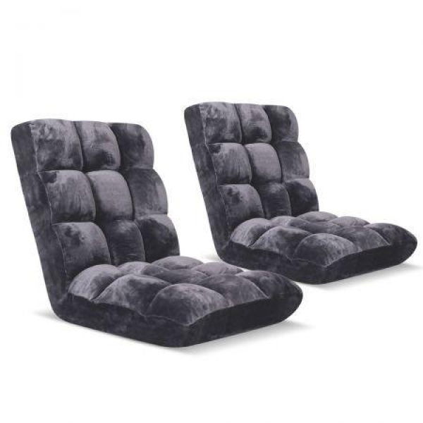 Floor 2x Recliner Folding Lounge Sofa Futon Couch Folding Chair Cushion Grey