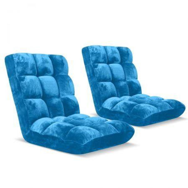 Floor Recliner Folding Lounge Sofa Futon Couch Folding Chair Cushion Blue X2