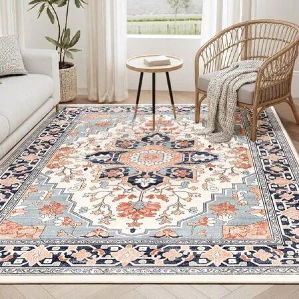Floor Rug Area Carpet Traditional Soft Washable Runner 2x3m Large Bedroom Living Dining Room Mat Under Table Pad Non Slip Stain Resistant Low Profile