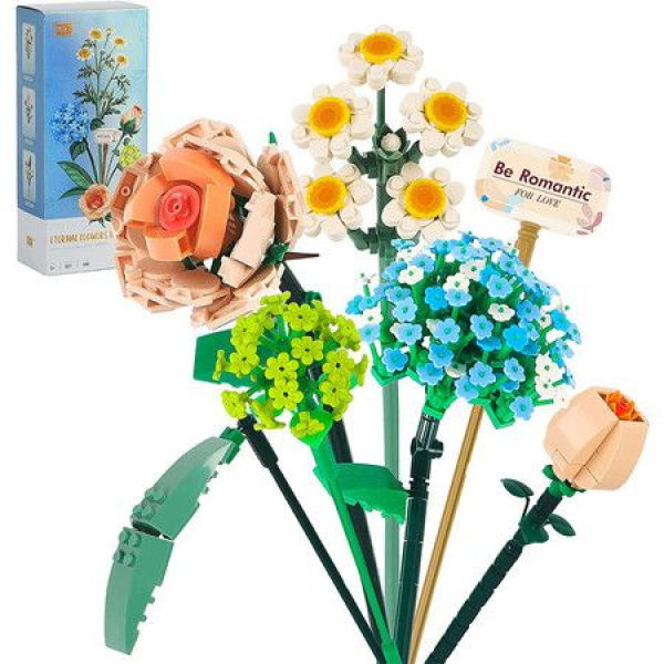 Flower Bouquet Building Blocks Kit Artificial Flower Building Sets DIY Bouquet Building Bricks For Adults/Teens.