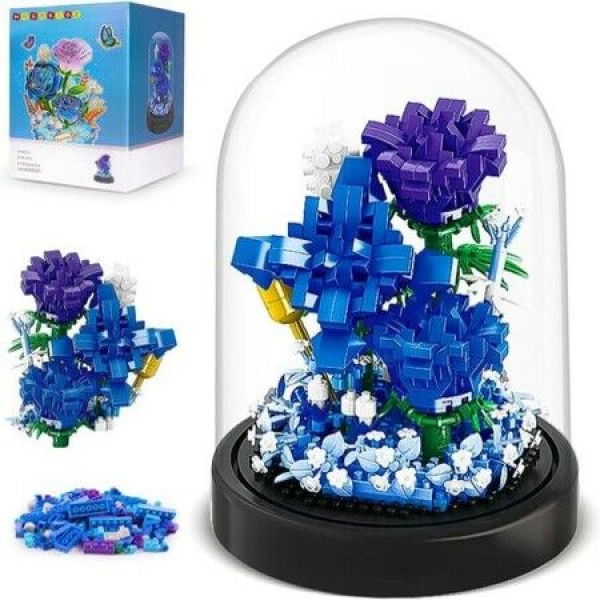 Flower Bouquet Building Kit - 630 PCS Valentines Day Gift Bonsai Tree Sets For Adult Girlfriend Wife (Blue Roses)