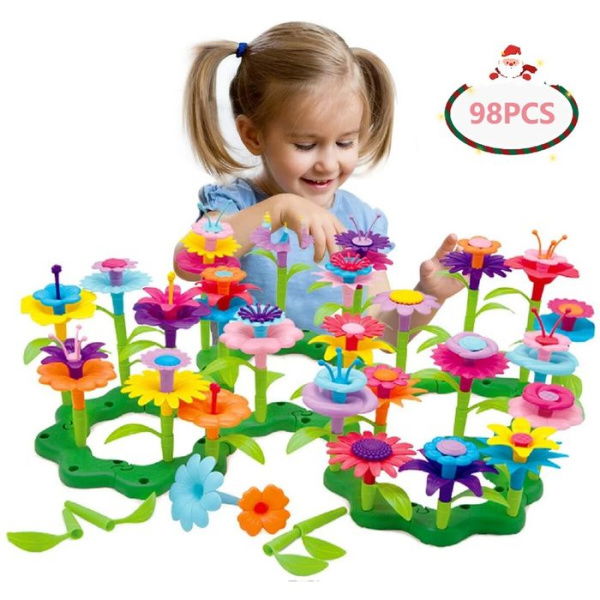 Flower Building Toys 98 PCS Kids Garden Building Block Creative Pretend Gardening Toys Early Educational Toy For Girls Christmas Birthday Gift