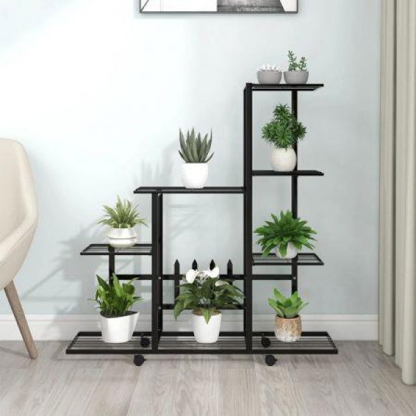 Flower Stand With Wheels 94.5x25x92.5 Cm Black Metal