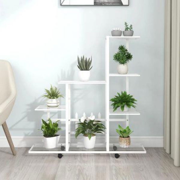 Flower Stand With Wheels 94.5x25x92.5 Cm White Metal