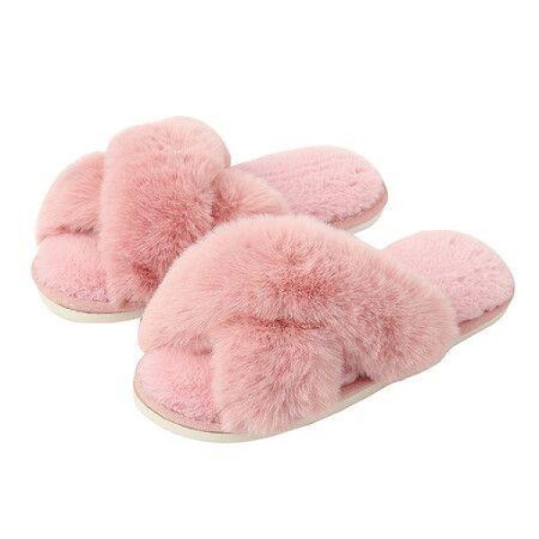 Fluffy House Slippers For Women Fuzzy Slippers Upgraded TPR Sole Cute Slippers For Women Indoor And Outdoor Size M Color Pink