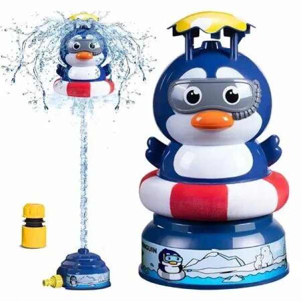 Flying Animal Sprinklers for Kids Water Toys Attaches to Garden Hose Splashing Fun Toys for Age 3+ Child Boys Girls Holiday Birthday Gift Penguin