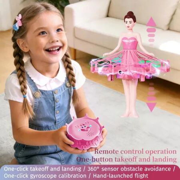Flying Girl Hover Boomerang Play Toy,Inductive Obstacle Avoidance,Hand Controlled Mini Drone One-Button Takeoff ,Gyroscope,Music Function Color Pink