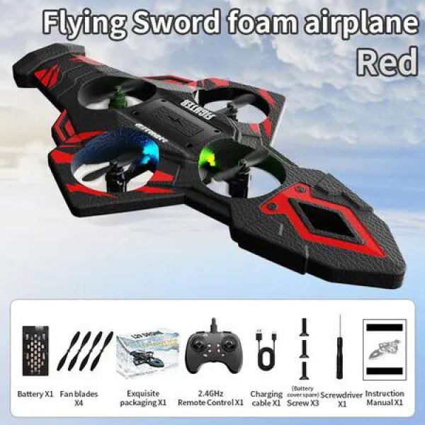 Flying Sword RC Airplane, Flying Remote Control Airplane Drone with 360 Degree Flip Fighter Jet Toy, Christmas Brithday Gifts for Boys Girls (Red)