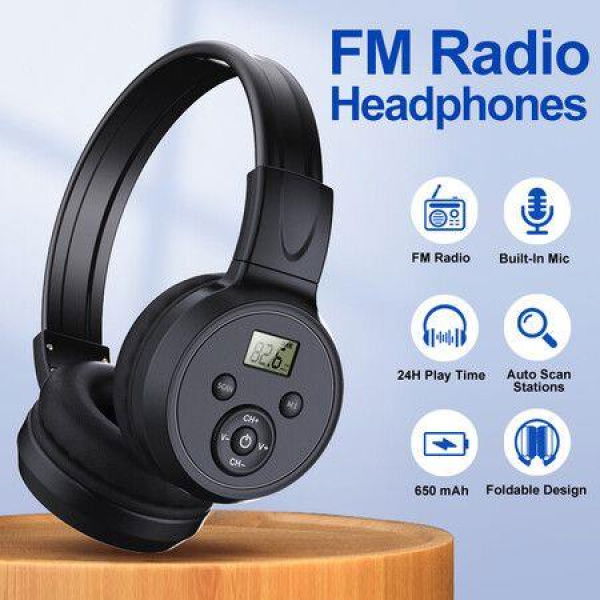 FM Radio Headphones With Built-in Mic Automatic Scan Station Soft Memory Foam Earpads And A Foldable & Scalable Design.