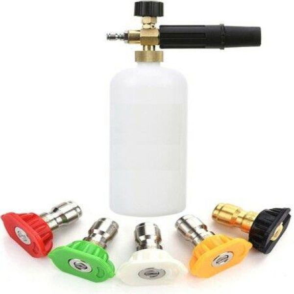 Foam Cannon With 1/4-inch Quick Connector 1 Liter 5 Pressure Washer Nozzle Tips.