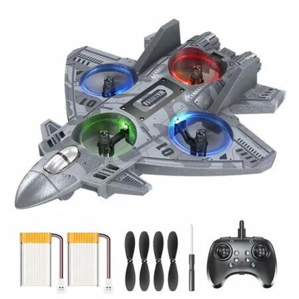 Foam Remote Control Airplane RC Plane for Kids Age3+,2.4GHz RC Planes Drones,Fighter Jet Toy with Lights 360 Degree Flip and Rotation Stunts