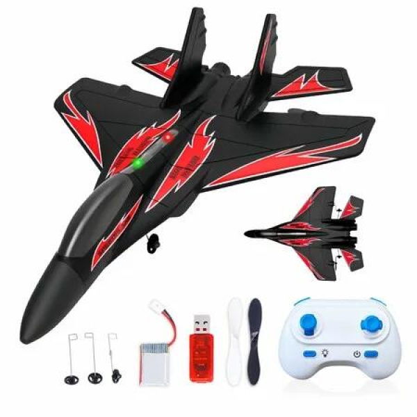 Foam Remote Control Wireless Airplanes RC Planes,Remote Control Fighter Toys,2CH 2.4Ghz RC Fighter Jet with Light,Hobby Rc Airplane Age3+ (Black)