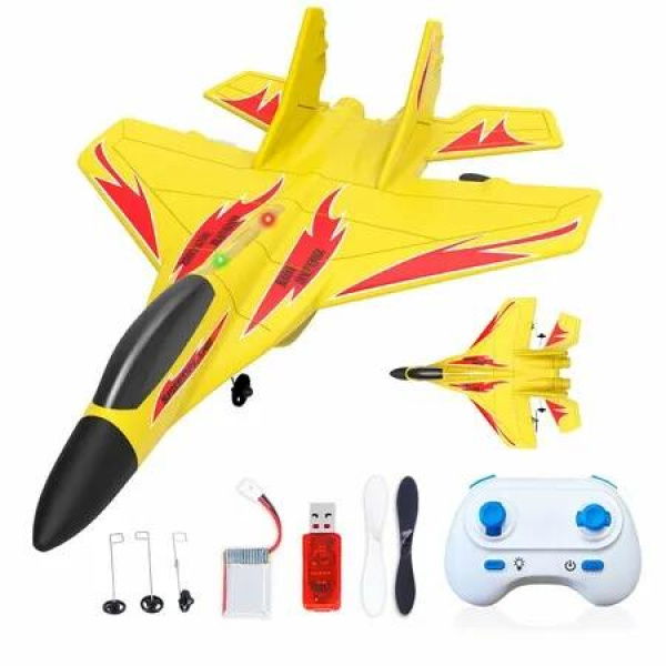 Foam Remote Control Wireless Airplanes RC Planes,Remote Control Fighter Toys,2CH 2.4Ghz RC Fighter Jet with Light,Hobby Rc Airplane Age3+ (Yellow)